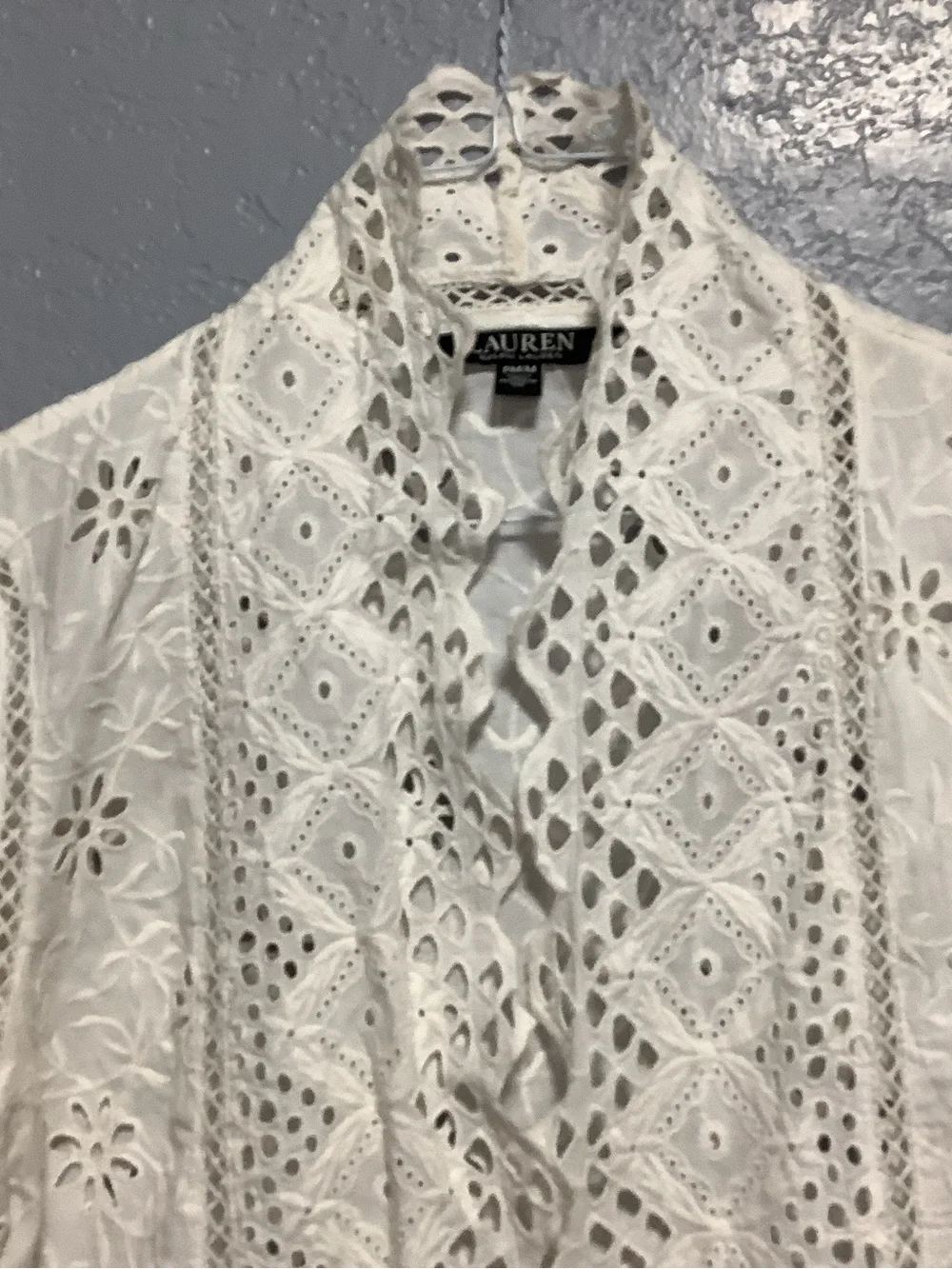 Lauren Ralph Lauren White Lace Eyelet Embroidered Open-Front Jacket Size PM